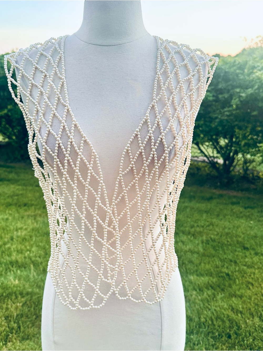 Vintage Capelli New York Beaded Faux Pearl Netting Vest Top / Body Jewelry (NWT)
